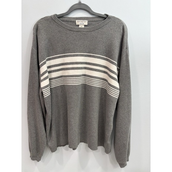 Men's Covington XL Gray Striped 100% Cotton Crewneck Sweater Long Sleeve - Picture 3 of 9